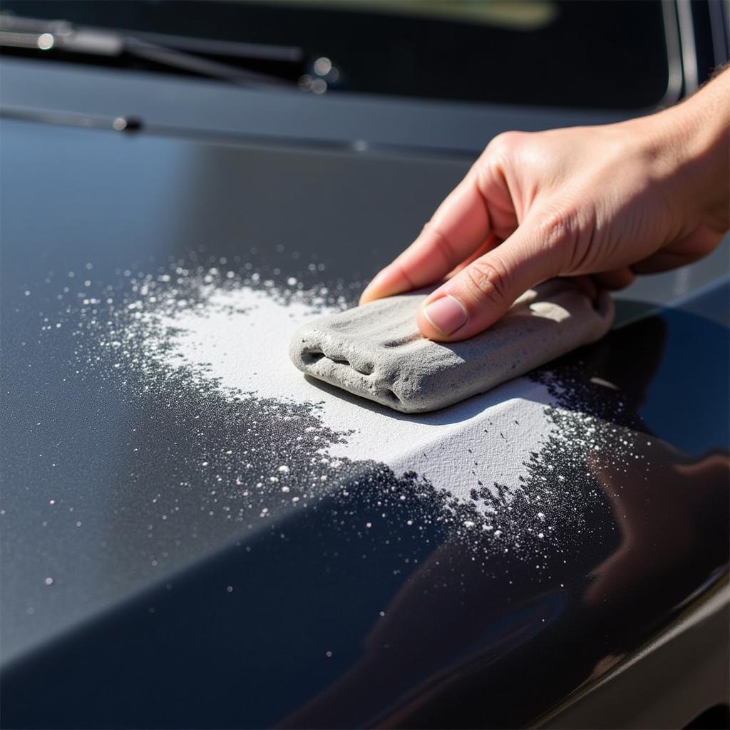 Clay bar removing contaminants from car paint