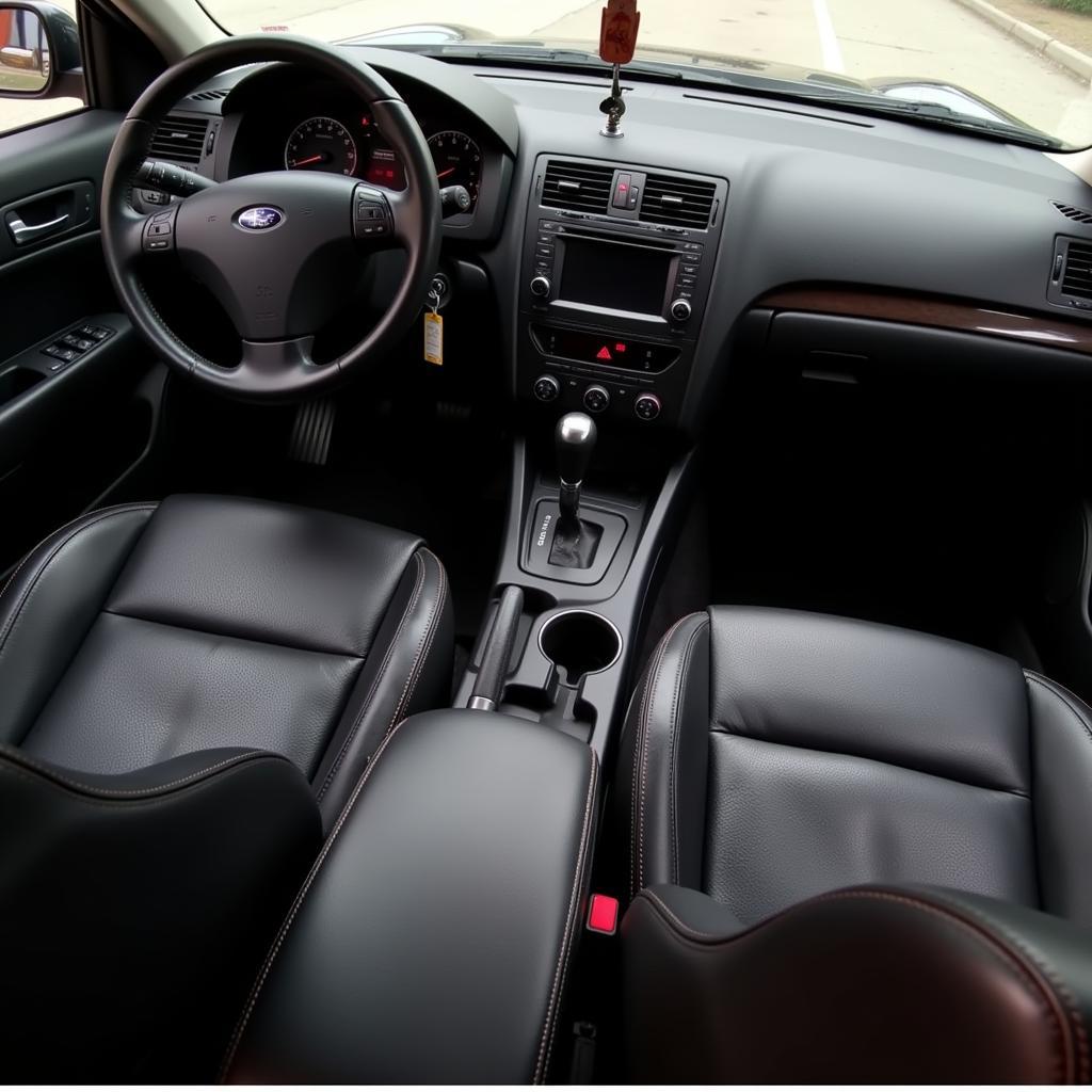 Clean car interior, showcasing a spotless dashboard and pristine leather seats