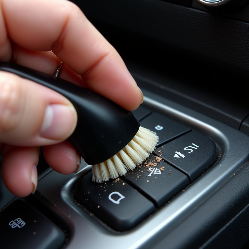 Cleaning Car Console Buttons with a Soft Brush