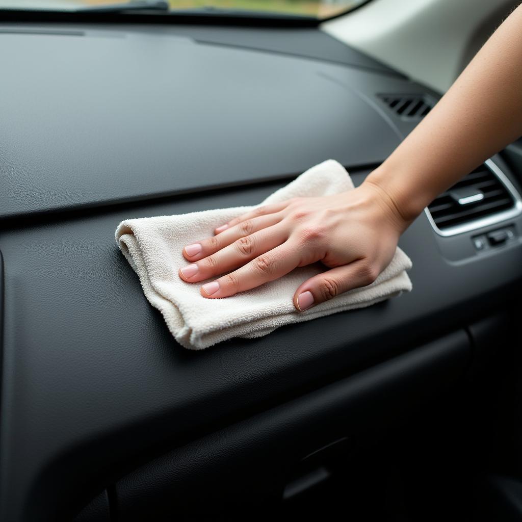 Cleaning Car Dashboard with Microfiber Cloth