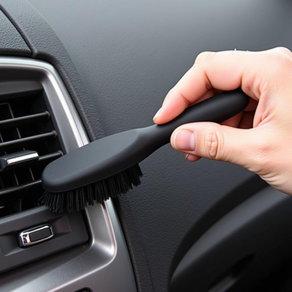 Cleaning a Car Dashboard with a Detail Brush