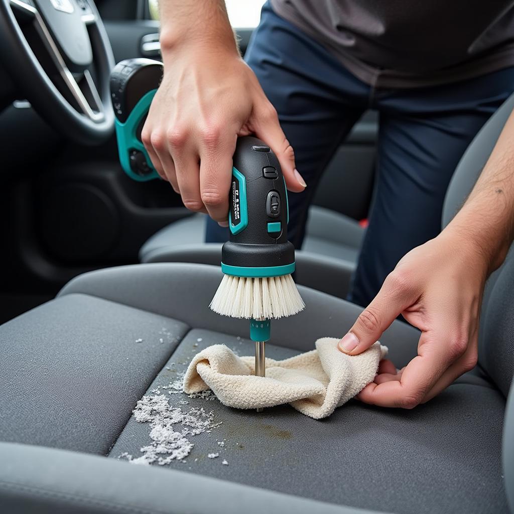 Cleaning Car Interior with Drill Brush