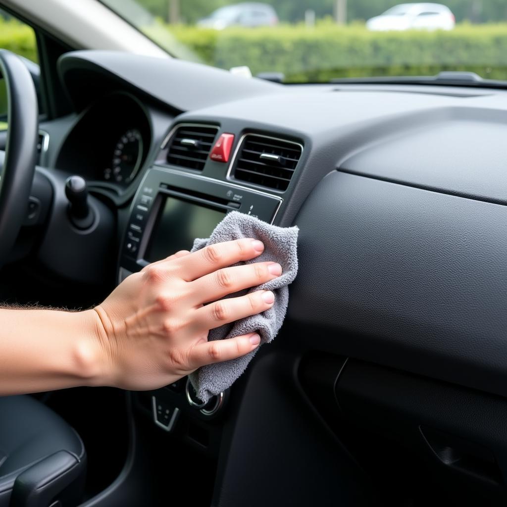 Cleaning car interior with microfiber cloth