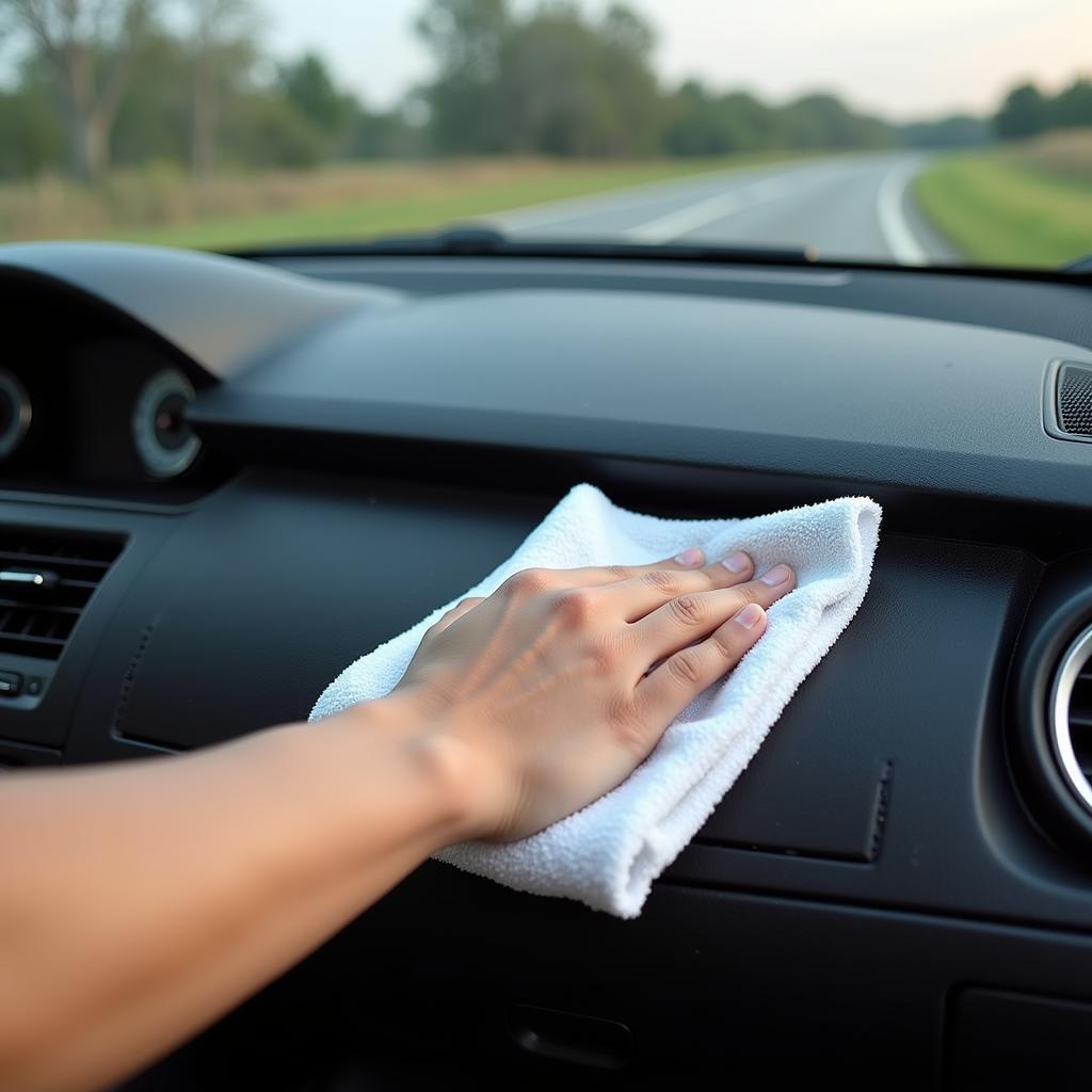 Cleaning the Car Interior with Microfiber Towel