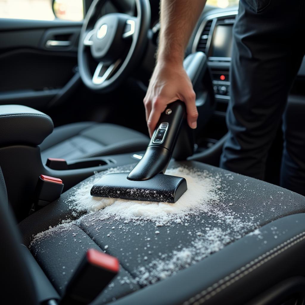 Detailing a car interior using a small vacuum