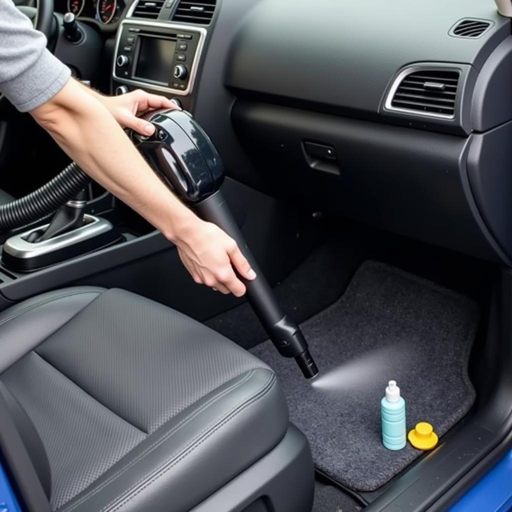 Cleaning car interior with a vacuum