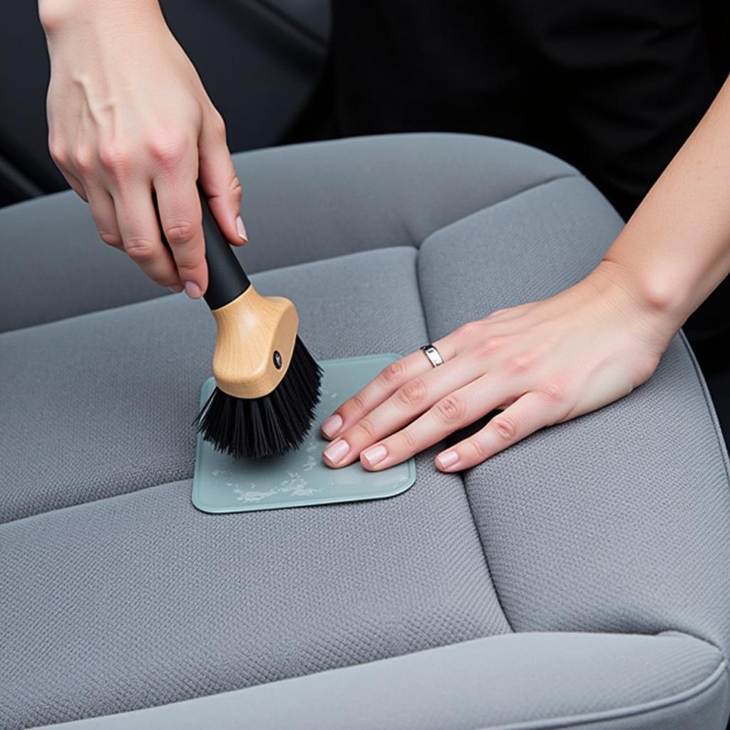 Cleaning Car Seats with a Detailing Brush