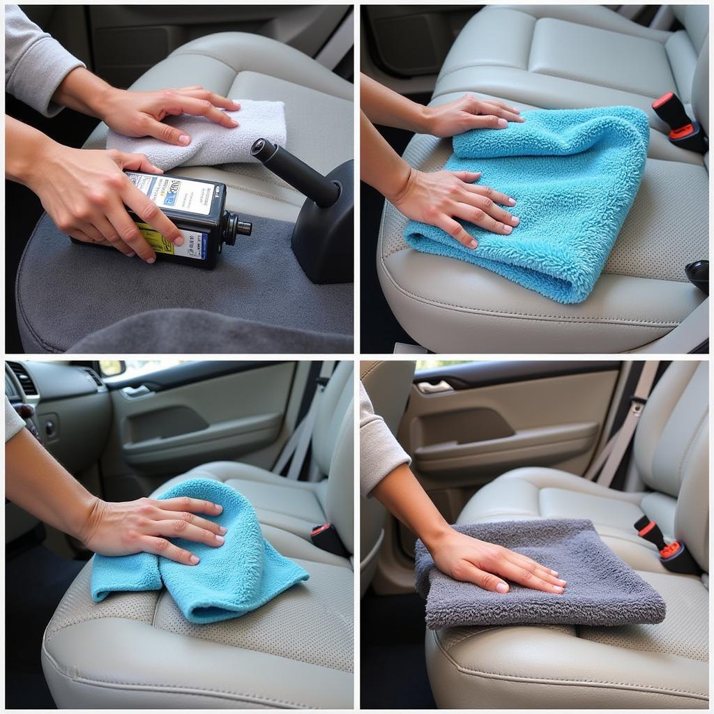 Cleaning Car Upholstery with Microfiber Towels and Cleaning Products