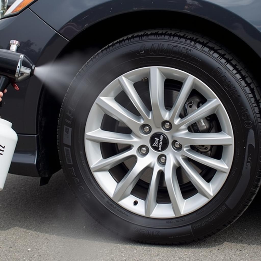 Cleaning car wheels with a steamer