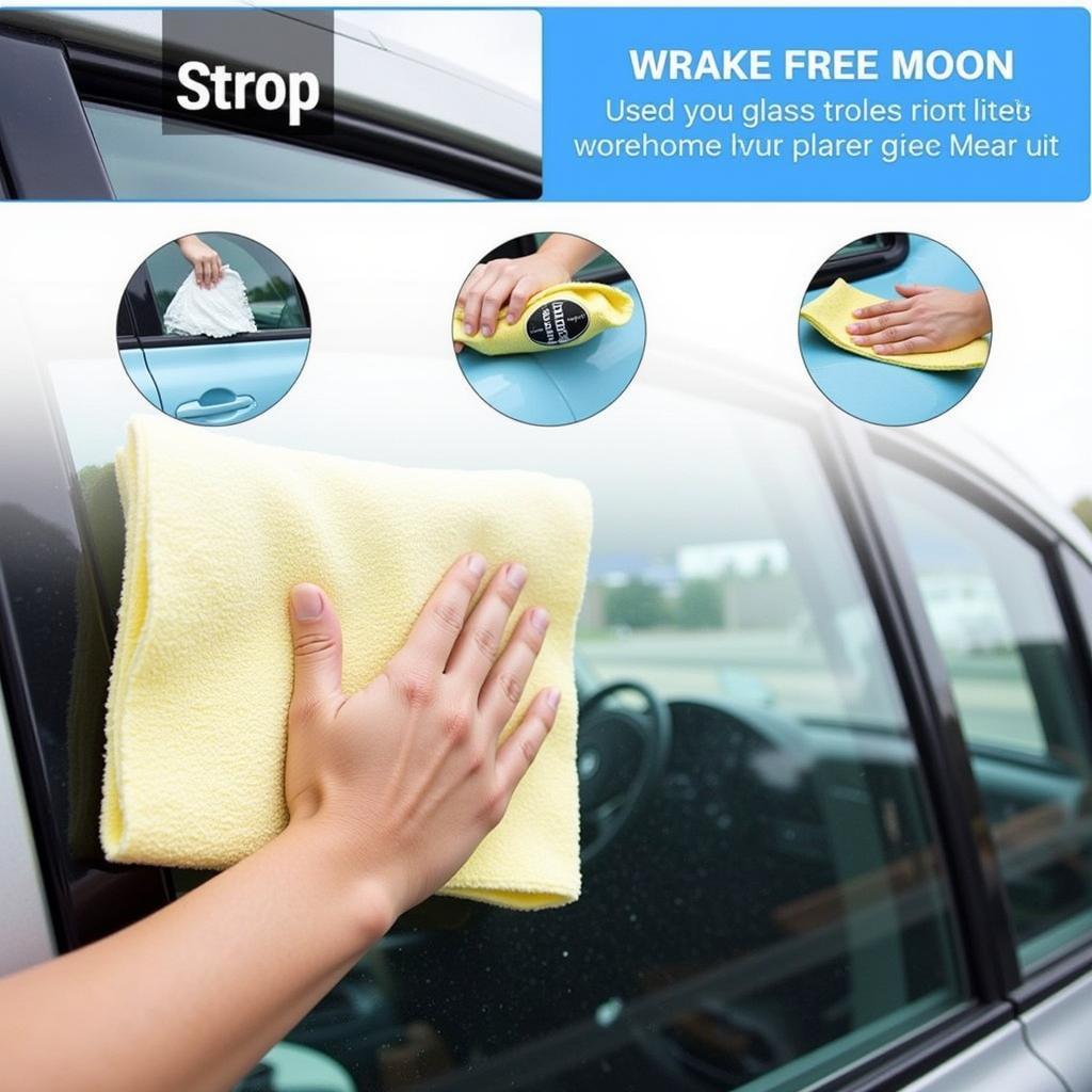 Cleaning Car Windows and Mirrors with Glass Cleaner and Microfiber Cloth