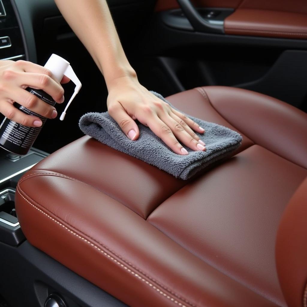 Cleaning Leather Car Seats with Microfiber Towel