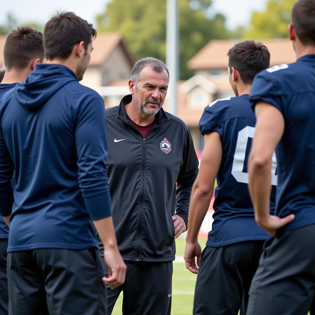 Coach Motivating Team During Huddle