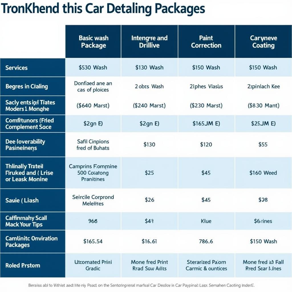 Comparison chart of different car detailing packages offered near 08022