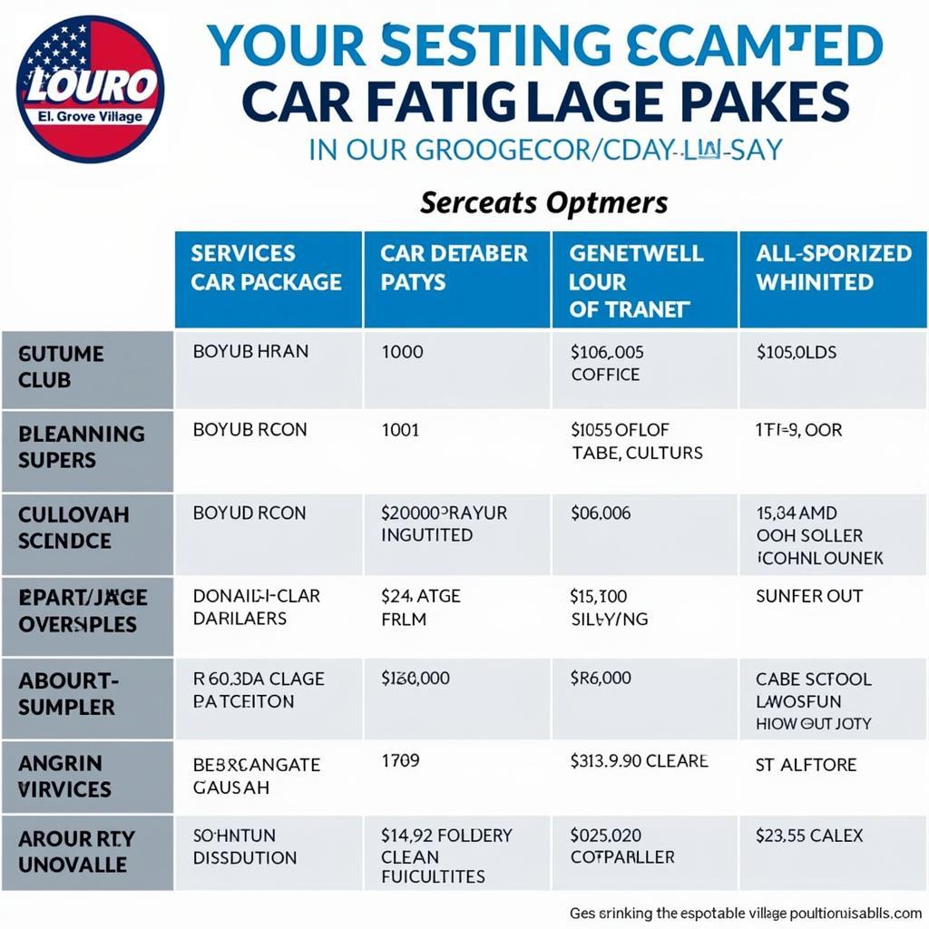 Comparing Car Detailing Packages in Elk Grove Village: A table comparing different detailing packages