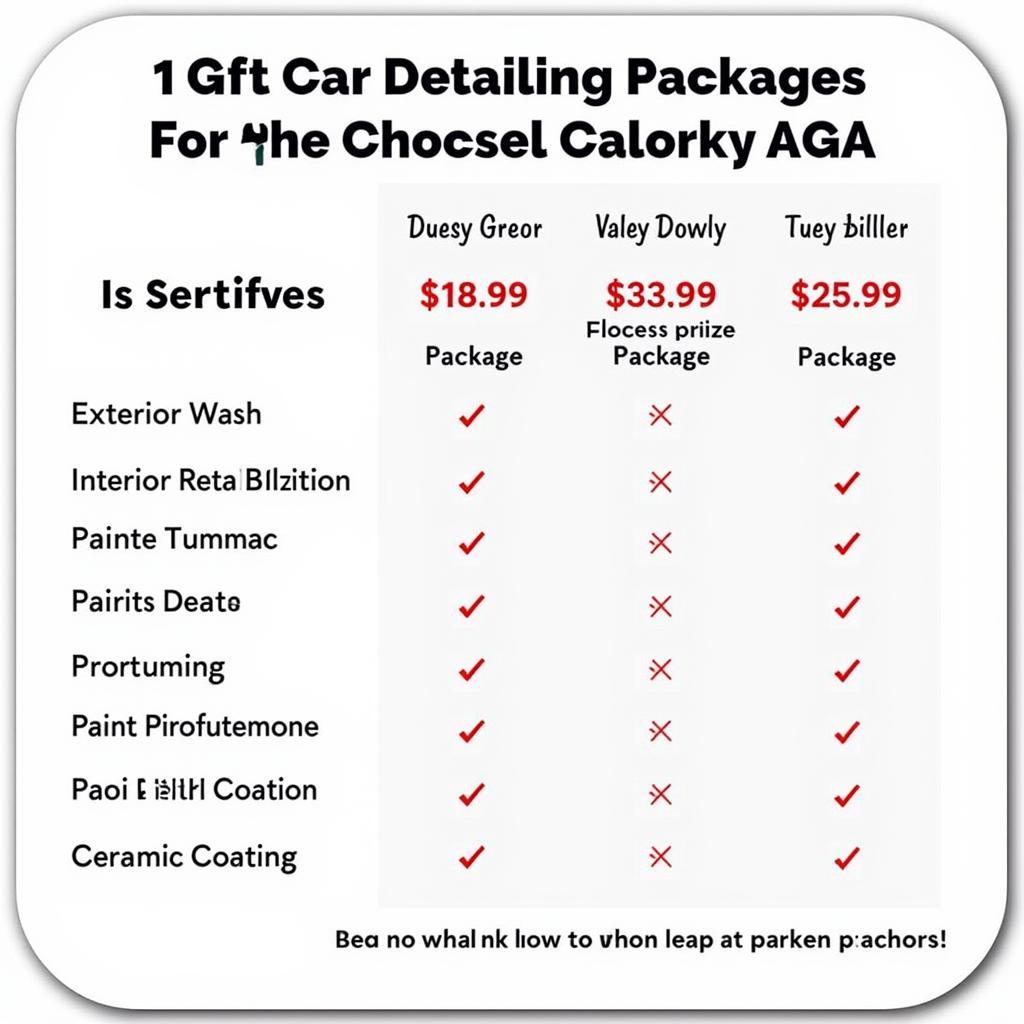 Comparison table of different car detailing packages available in Kennesaw, GA