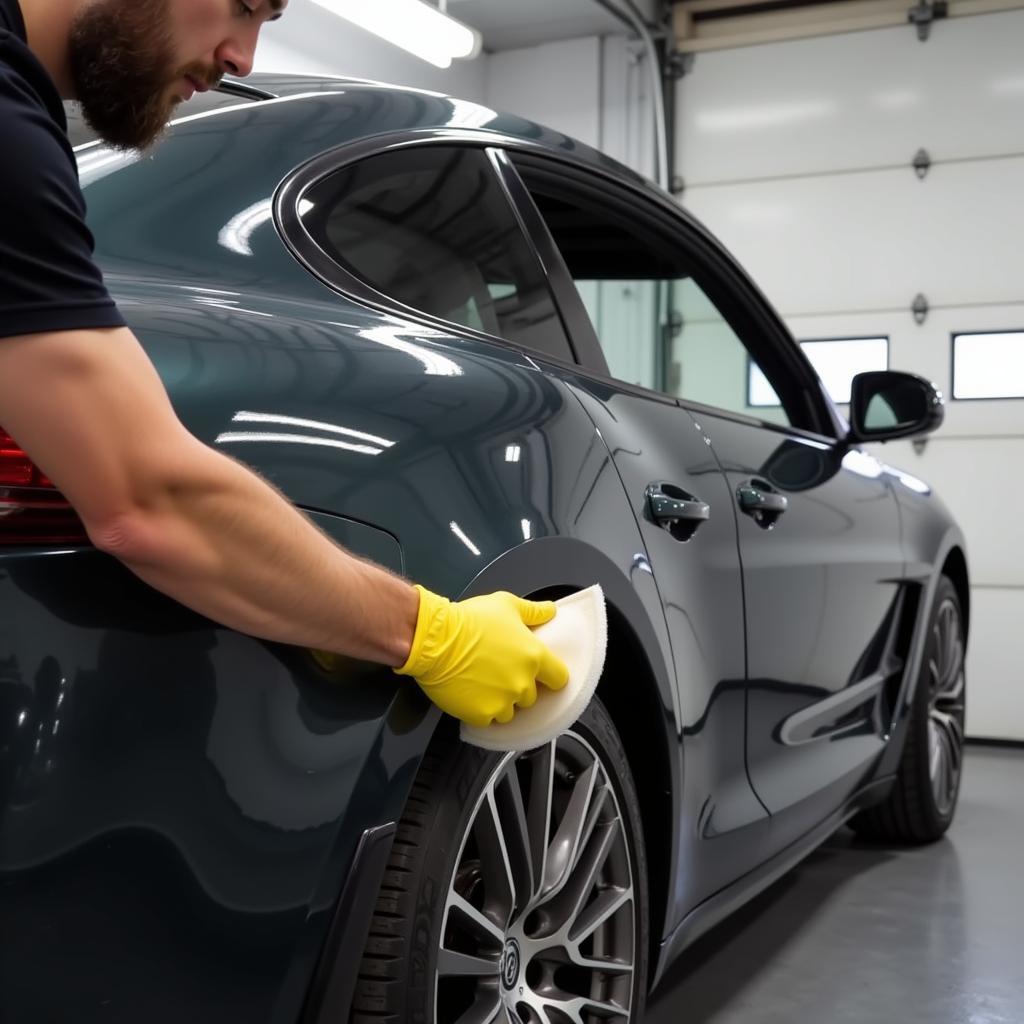 Applying ceramic coating to a car in Conway