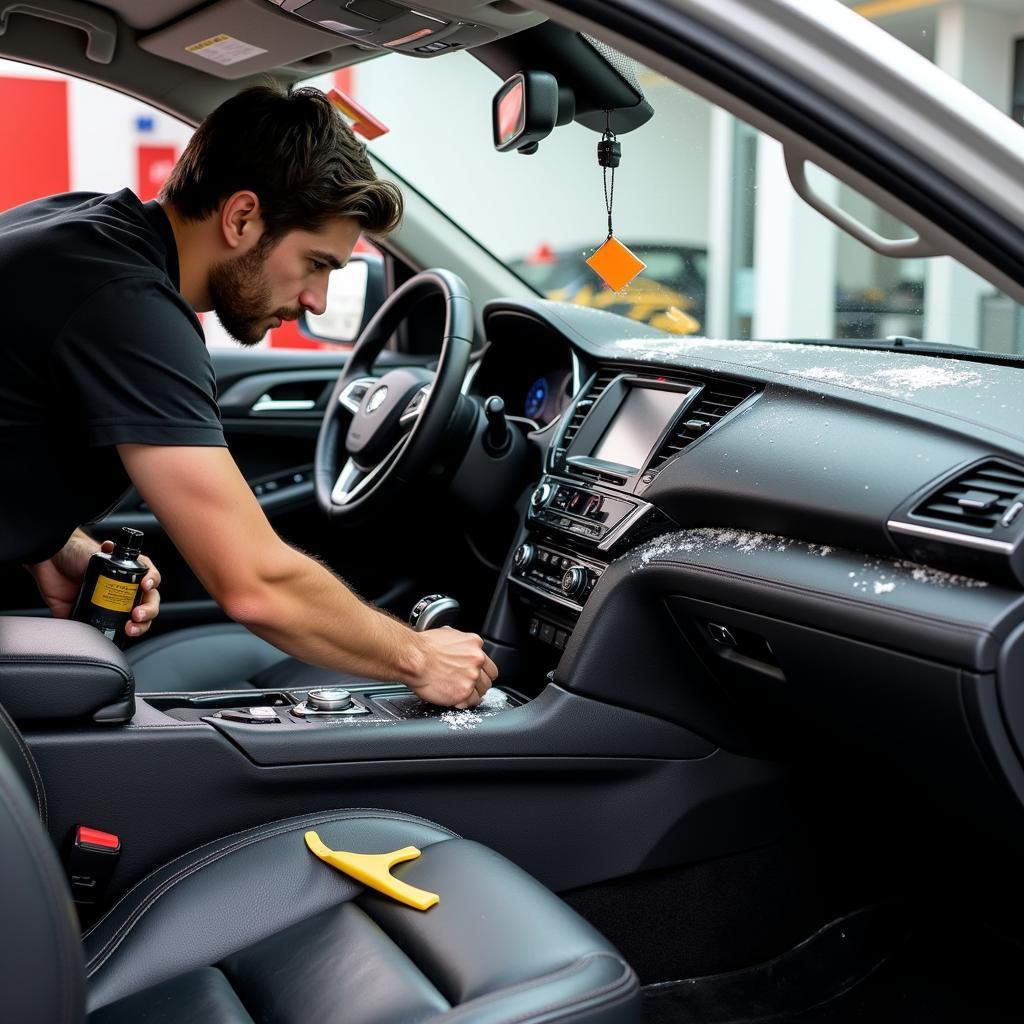 Interior car cleaning by a Conway detailer