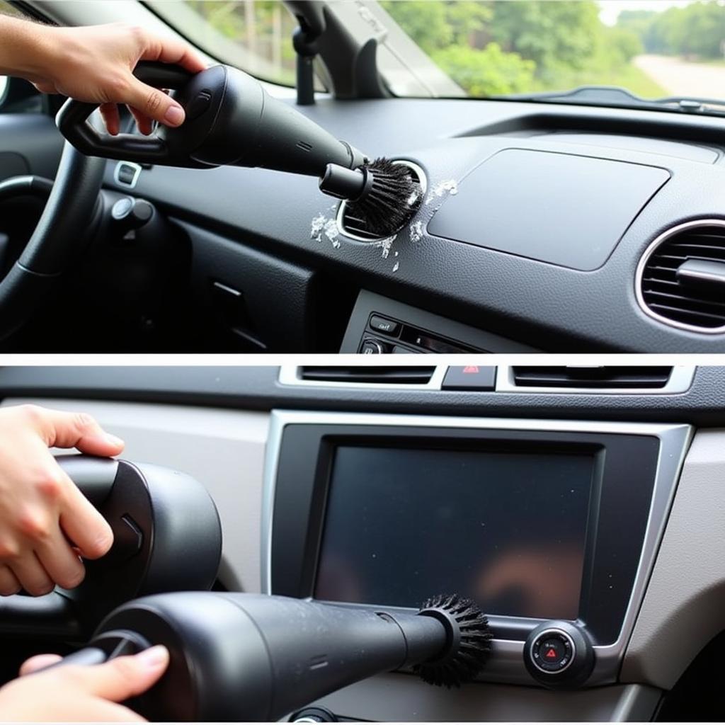 Detailing Car Dashboard with Cordless Vacuum