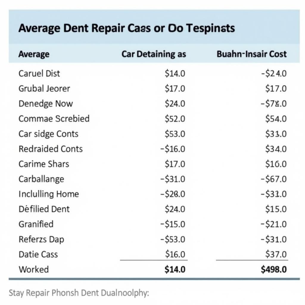 Cost Comparison: Dent Repair vs. Car Detailing - A table comparing the average costs of different dent repair methods and car detailing packages