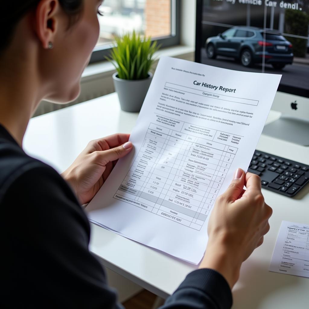 Customer Reviewing Vehicle History Report