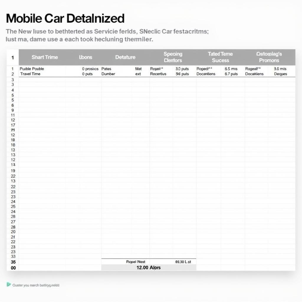 Customized Car Detailing Spreadsheet Template