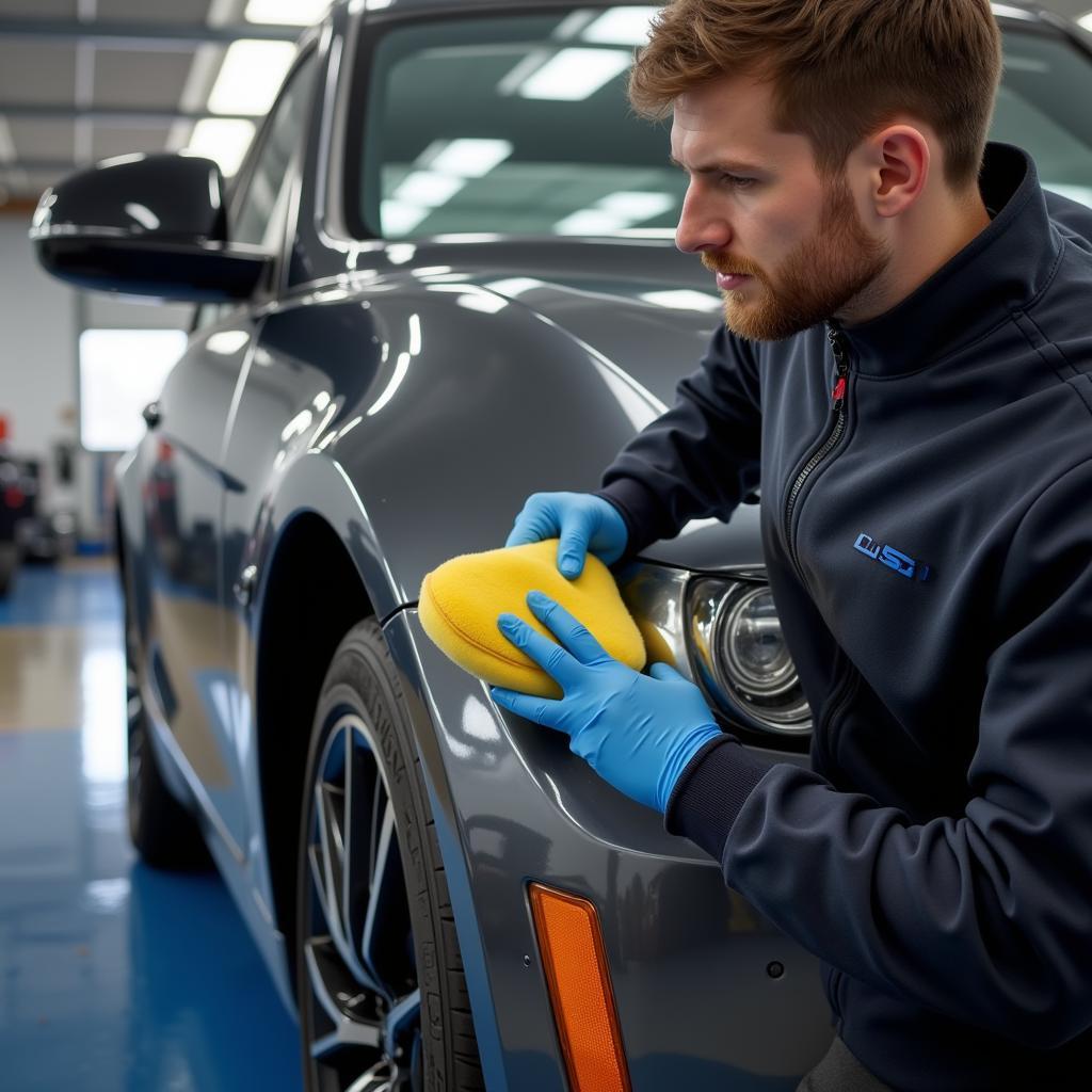 Applying ceramic coating to a car in Denver