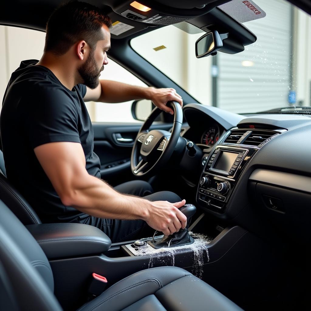 Interior car cleaning at a Denver detailing shop