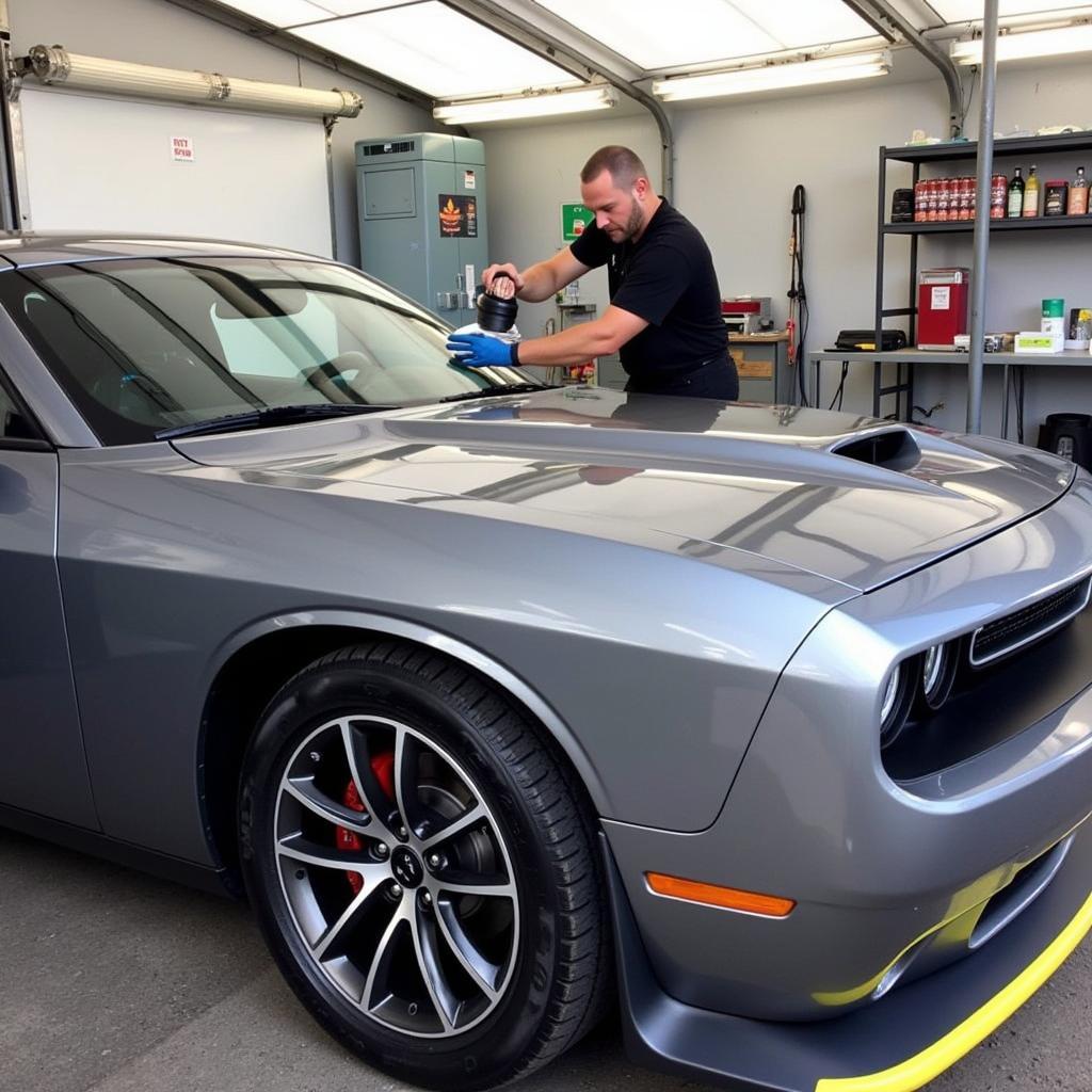 Exterior view of a car undergoing a full detailing service in Denver.