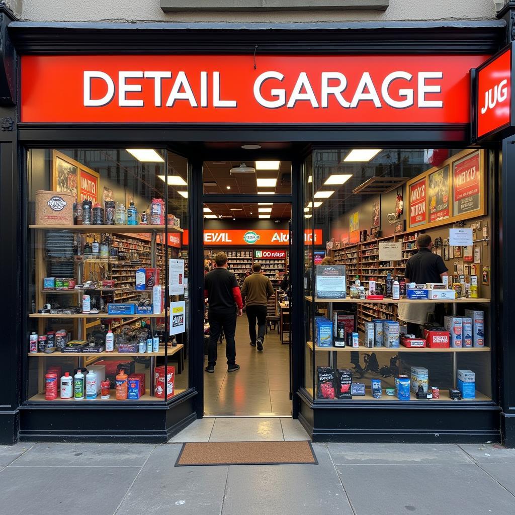 Detail Garage Storefront with Detailing Supplies Display