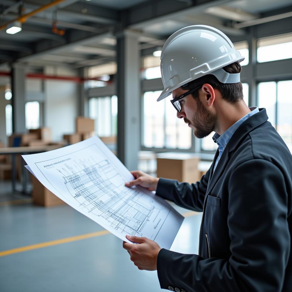 Detail-Oriented Engineer Working on Blueprint