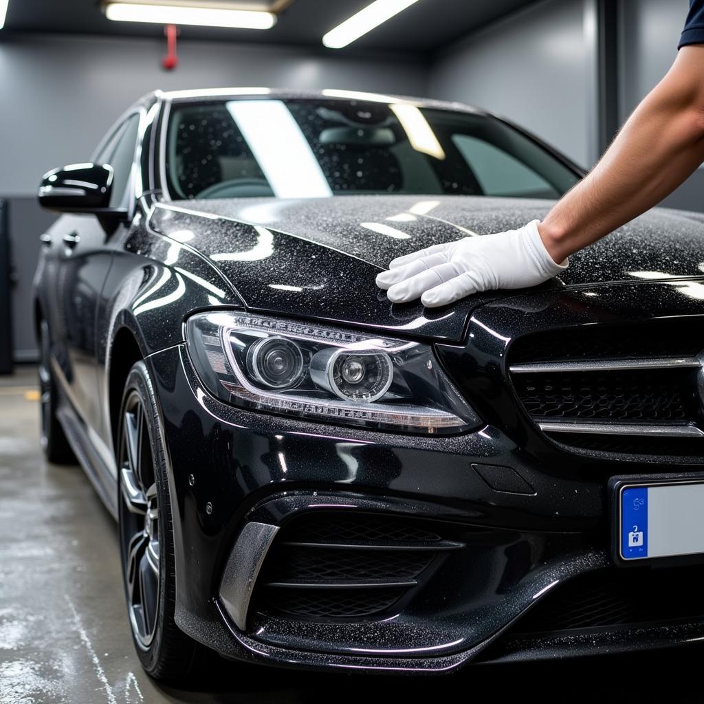 Detailed Car Cleaning Essex: Exterior view of a car being meticulously cleaned and polished.