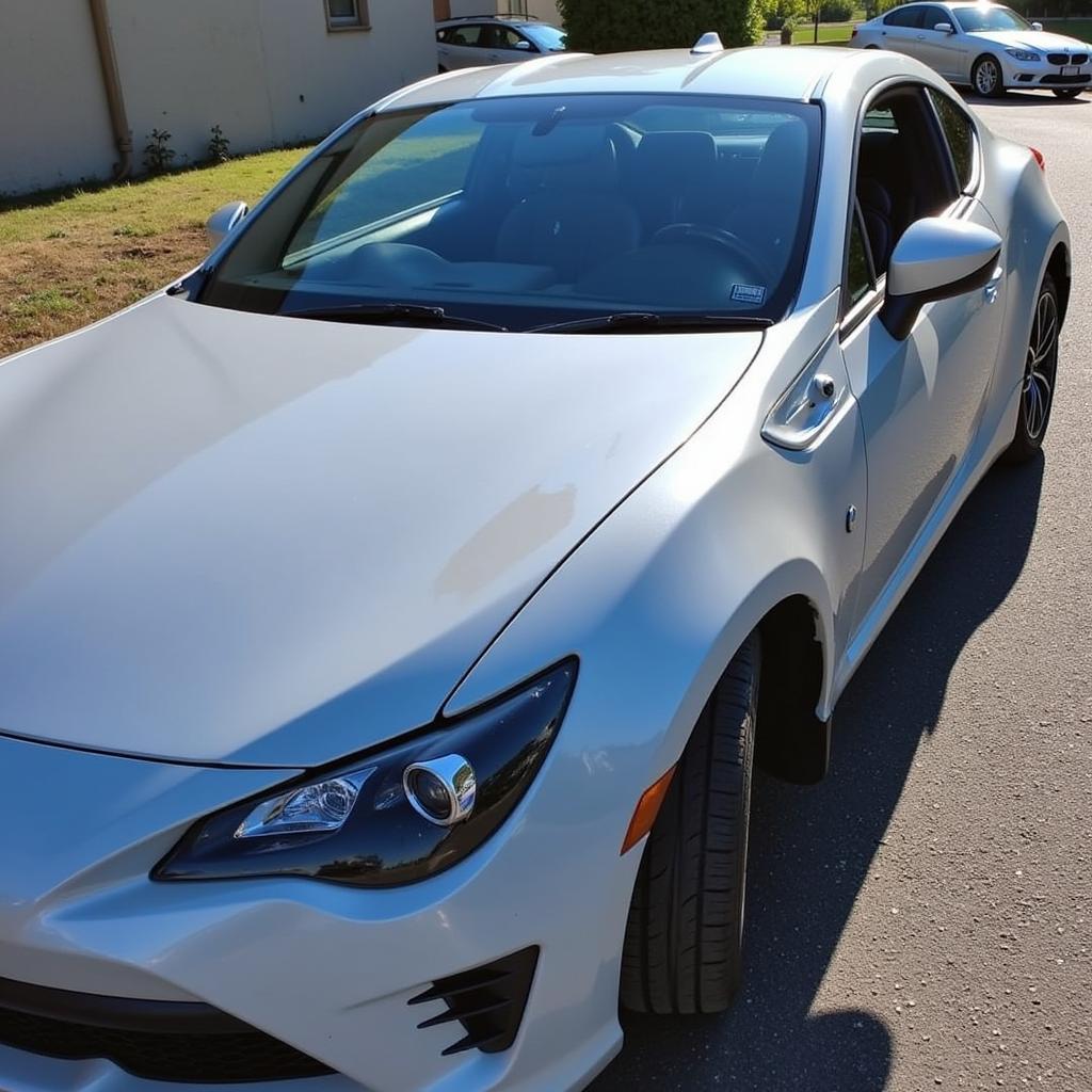 A freshly detailed car gleaming under the sunlight