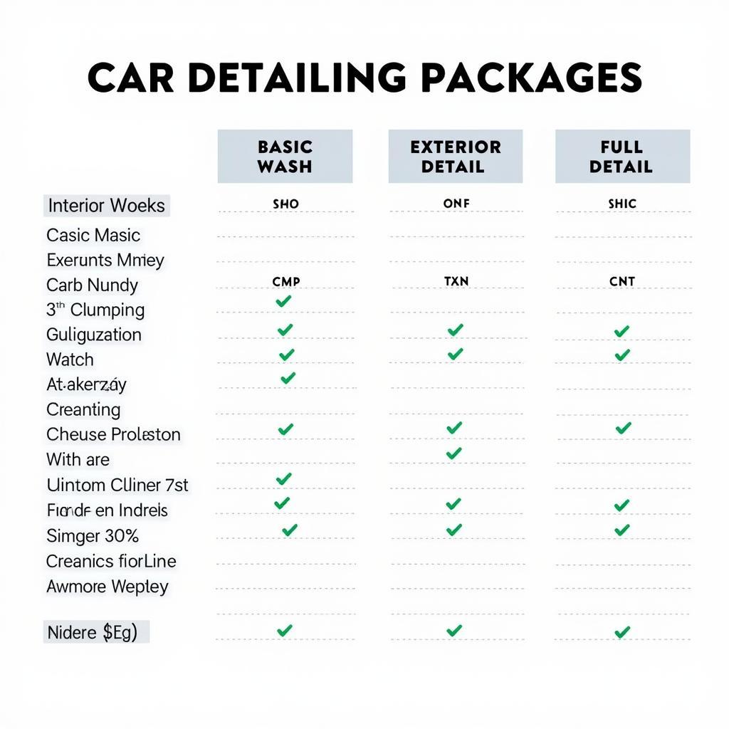 Detailed Car Wash Prices Comparison Chart