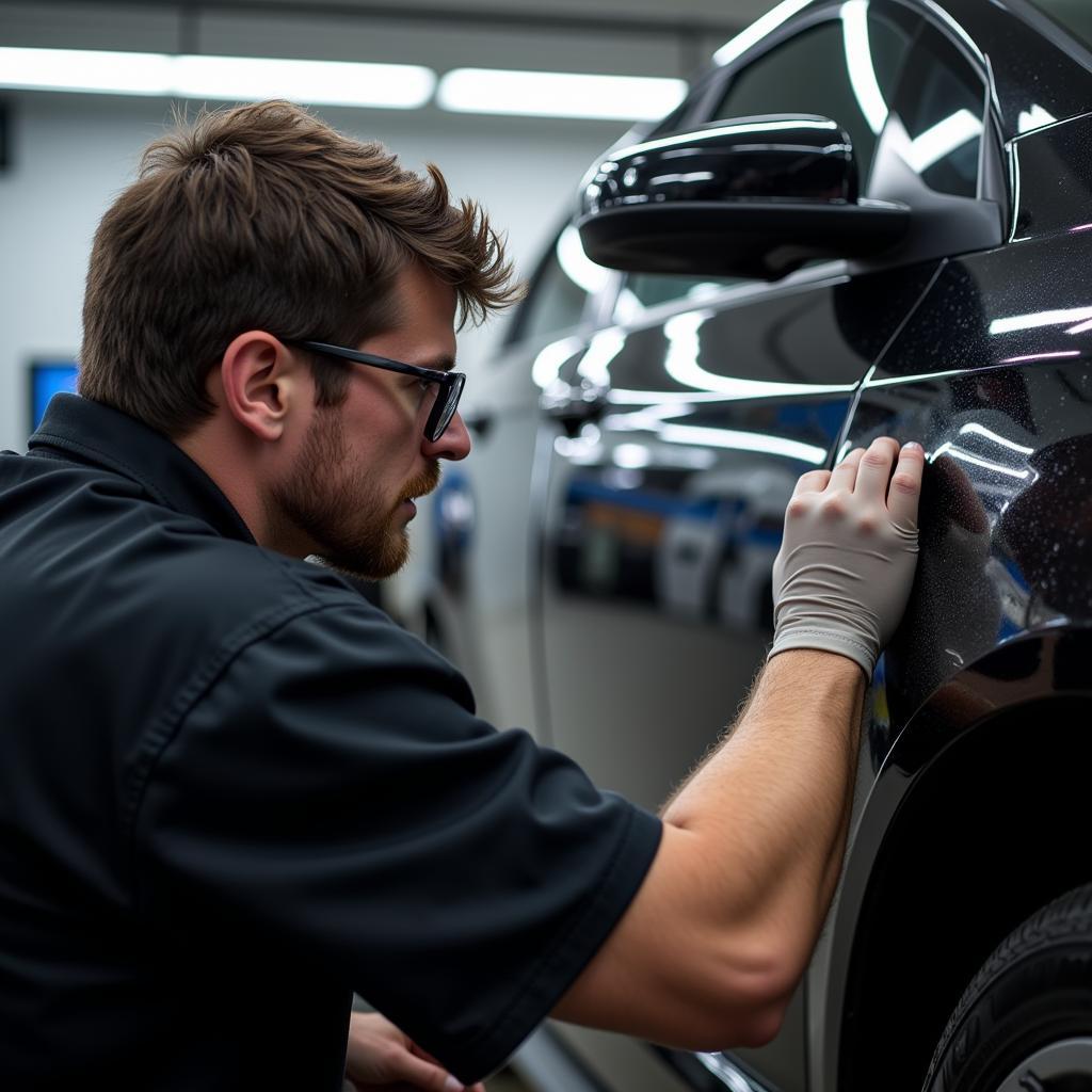 Detailer Inspecting Ceramic Coated Car