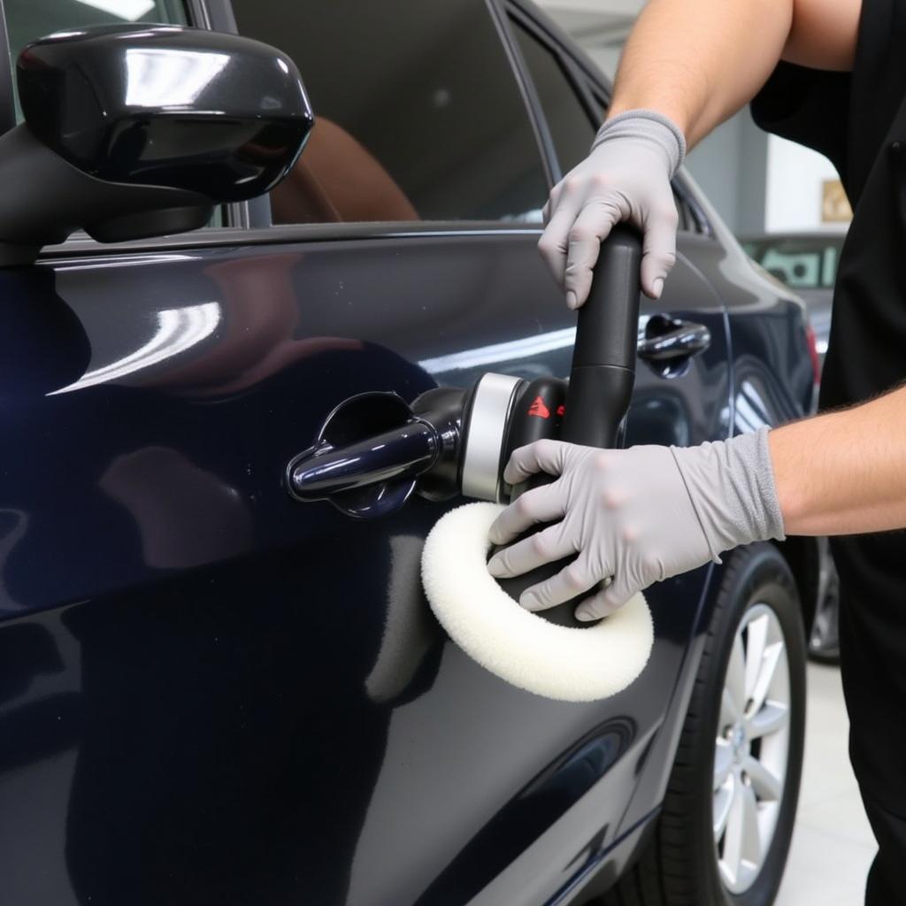 Detailer Polishing Car Paint to Remove Imperfections