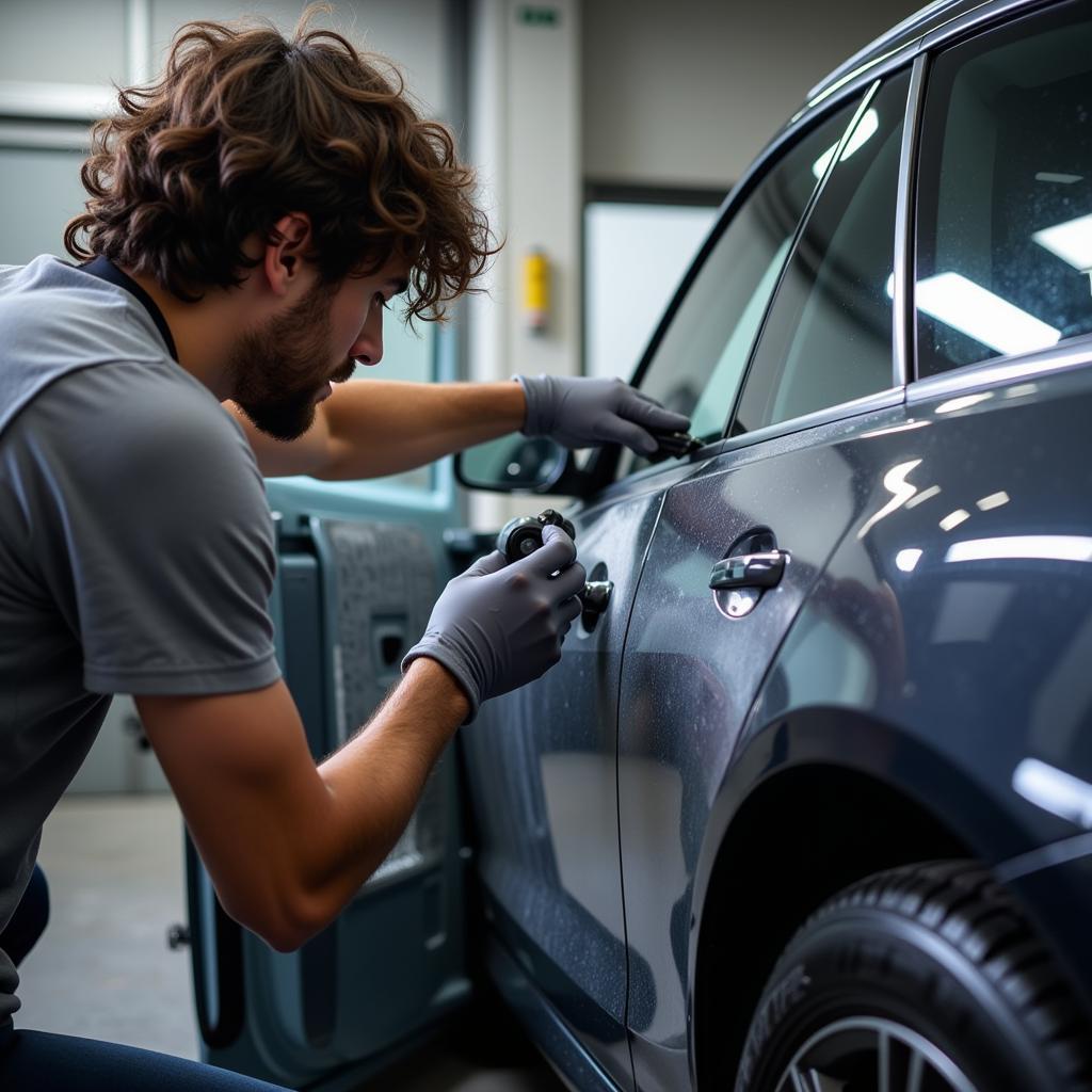 Applying ceramic coating during car detailing in Auburn, CA