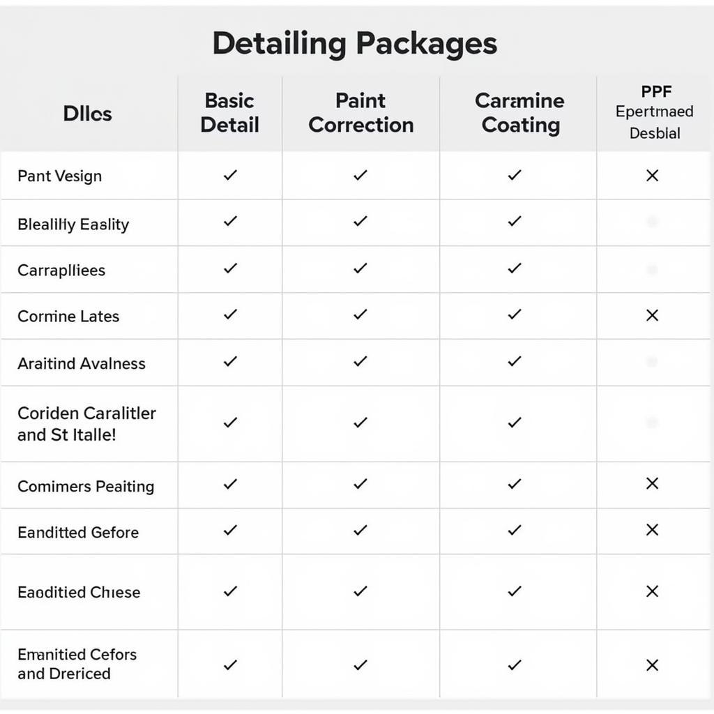 Detailing Package Comparison Chart