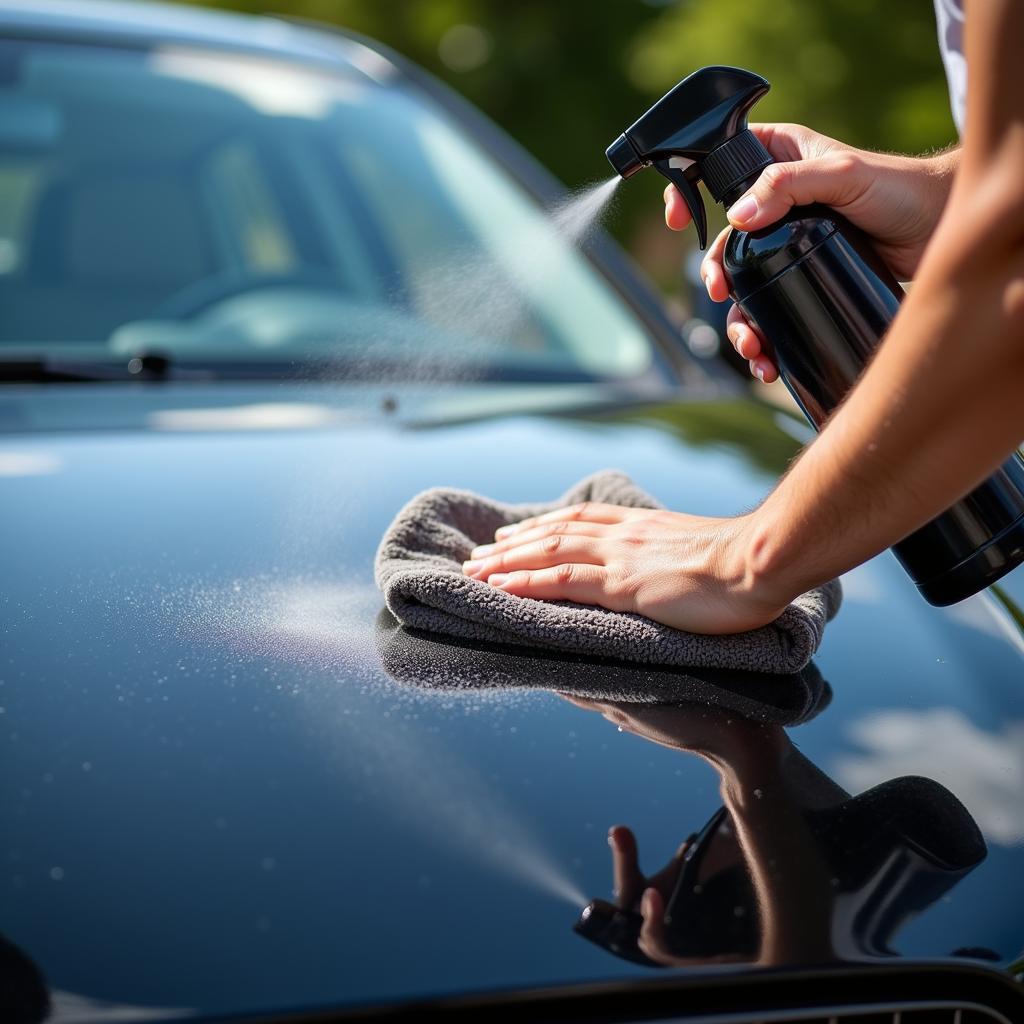 Applying Detailing Spray on a Car