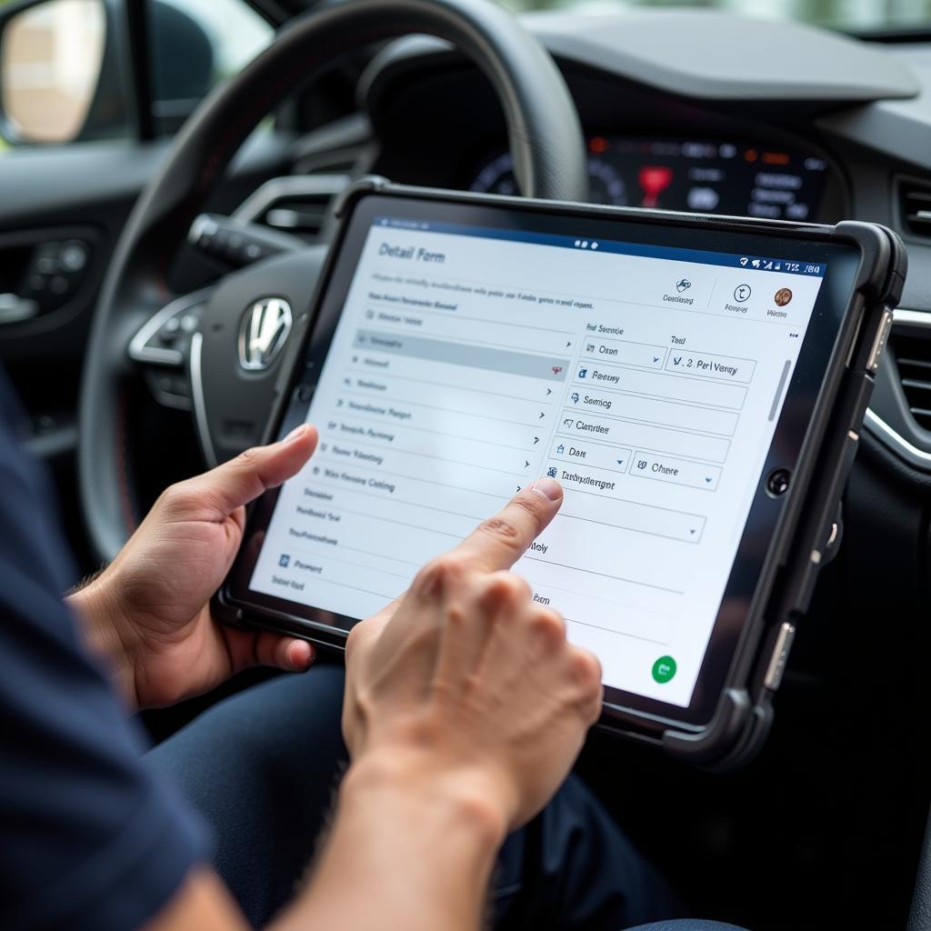 Digital Car Detailing Form on a Tablet