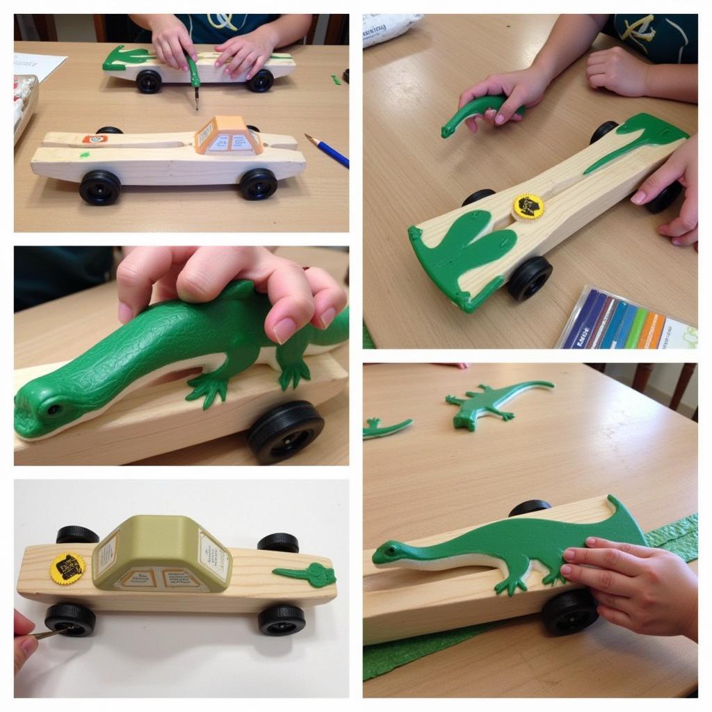 Adding the Finishing Touches to a Dinosaur Pinewood Derby Car