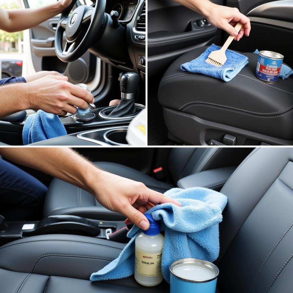 DIY Car Detailing for Trade-in: A person cleaning their car's interior with detailing products.