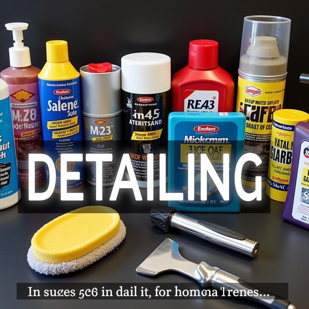 A collection of car detailing supplies for DIY enthusiasts, including wash mitts, microfiber towels, polishers, and cleaning solutions.