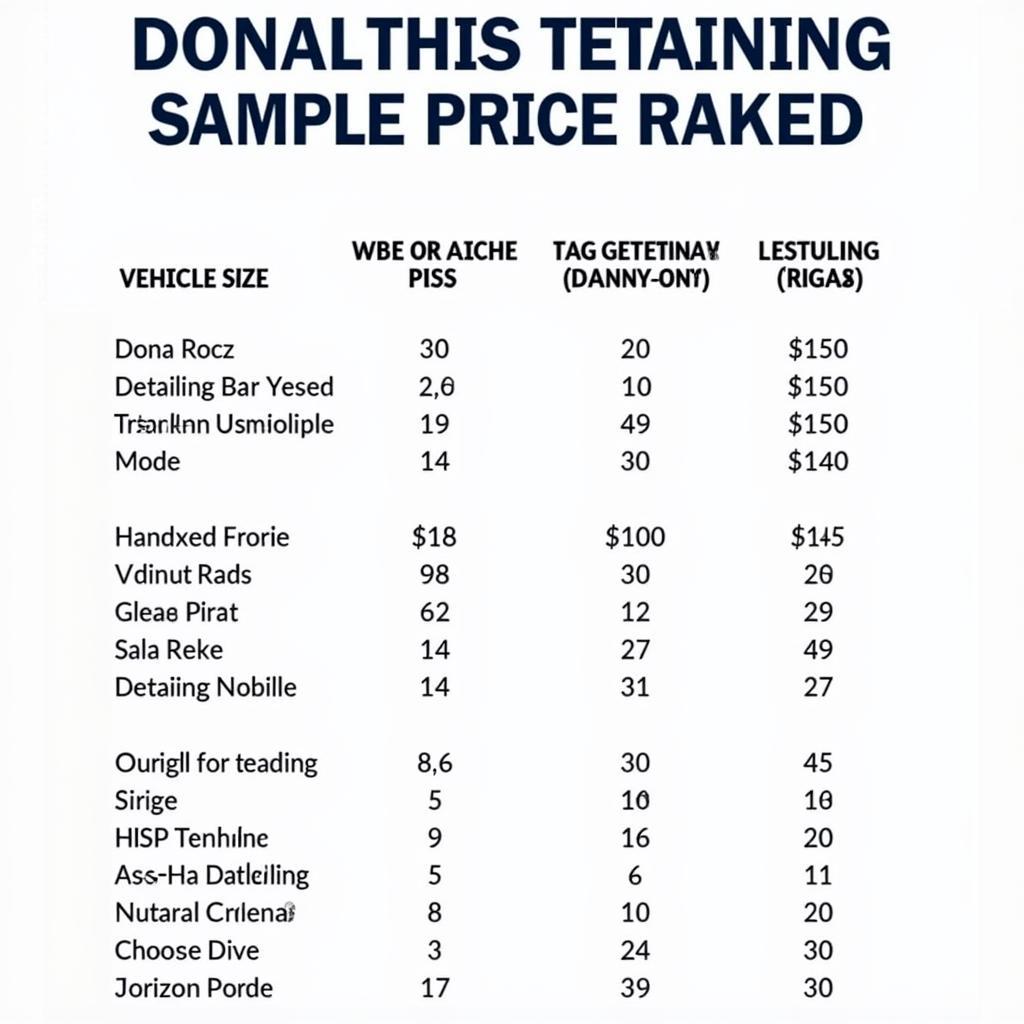 Don's Car Wash Detailing Price List Example