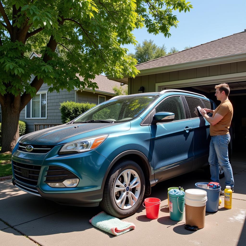 Detailing a car in the driveway