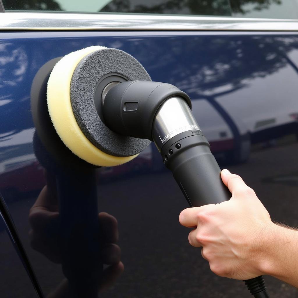 Dual Action Polisher on Car Door