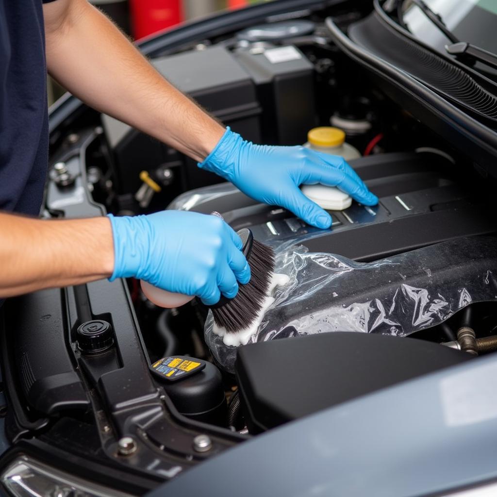 Cleaning Process of a Car Engine Bay