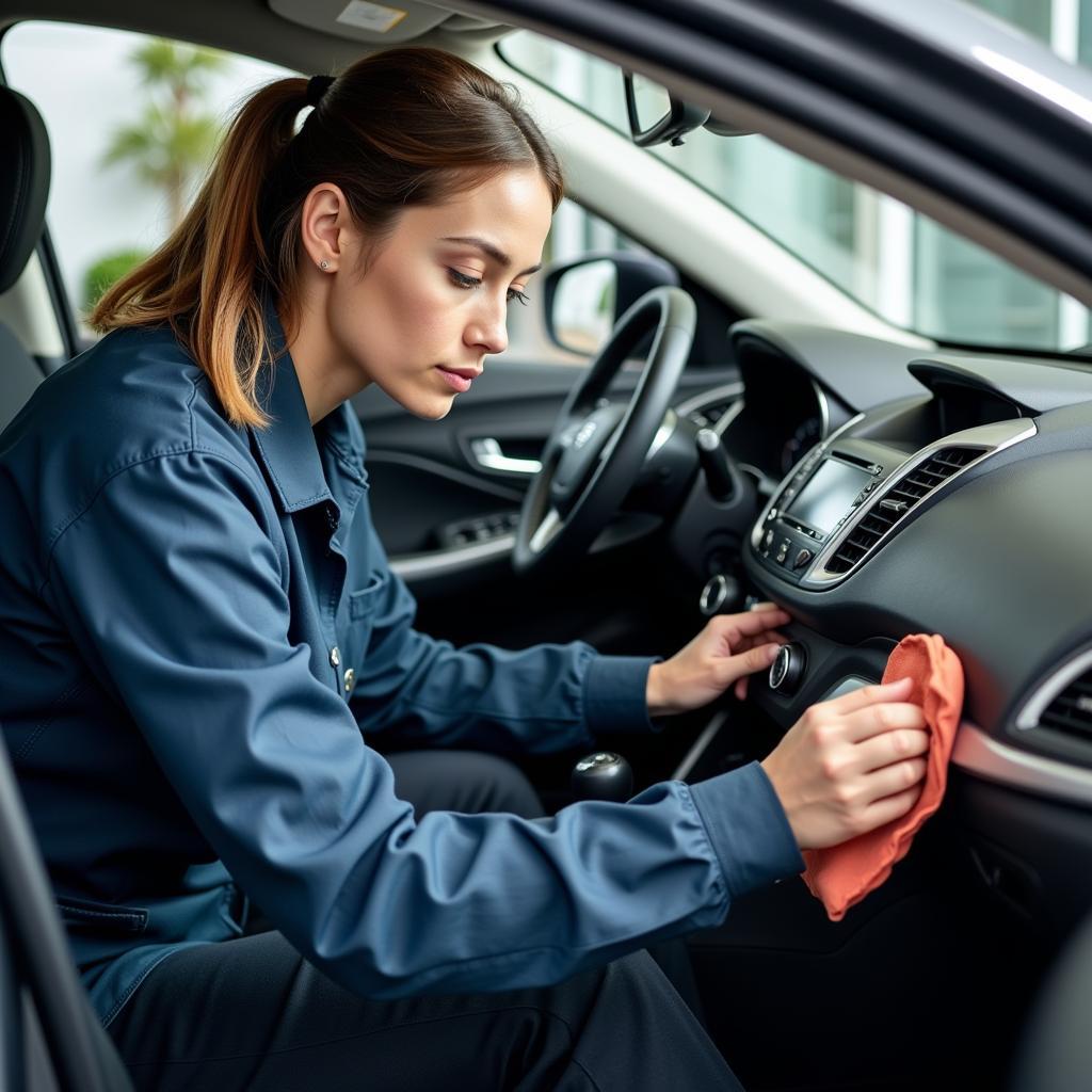 Enterprise Car Detailer Performing Interior Cleaning and Detailing