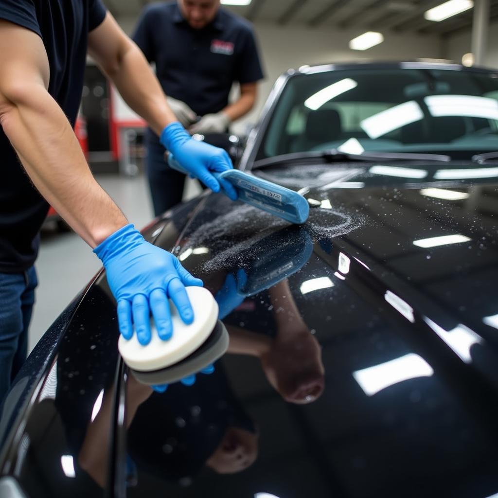 Professional Detailer Applying Ceramic Coating to a Car