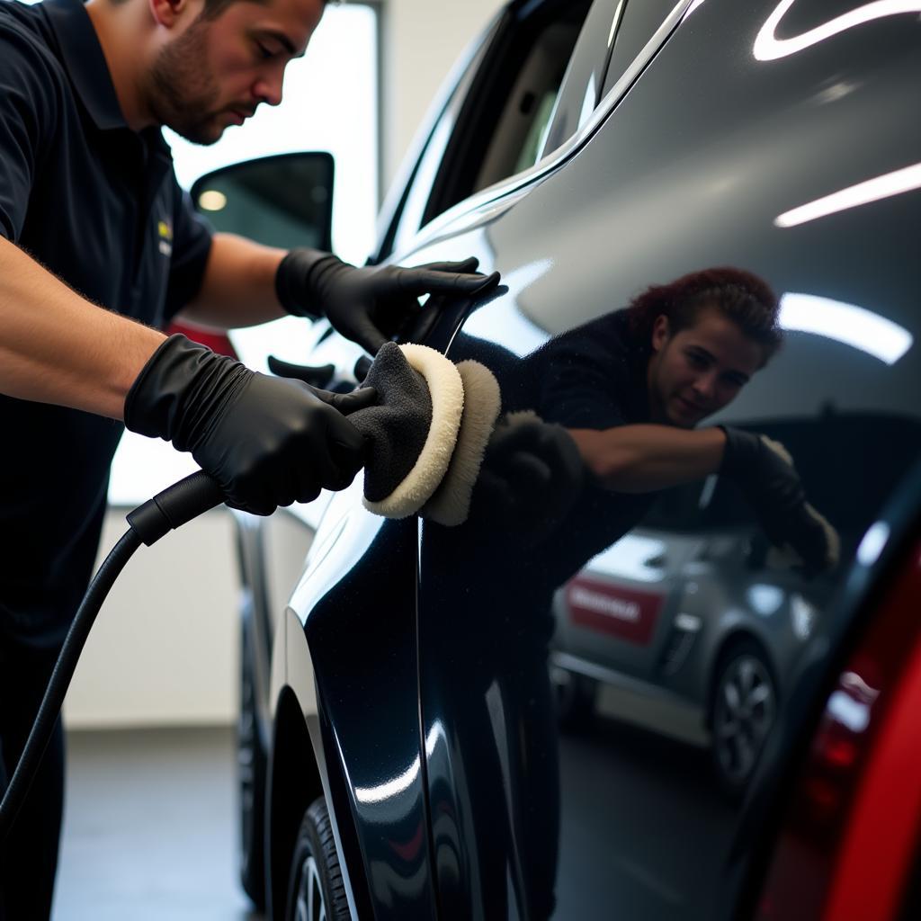 Experienced Car Detailer Applying Ceramic Coating