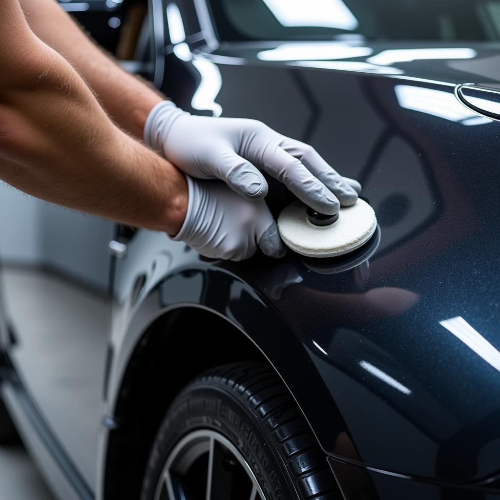 Experienced Car Detailer Applying Ceramic Coating